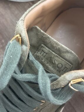 Mason Olive Green Suede Lace-Up Sneaker with Gold Eyelets
